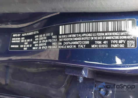 2021 Alfa Romeo Stelvio Rwd from USA, damaged, VIN ZASPAJAN6M7D13599